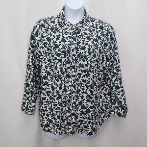 CJ Banks Floral Button Up Shirt Womens 2X Green Plus Top Botanical Blouse II15